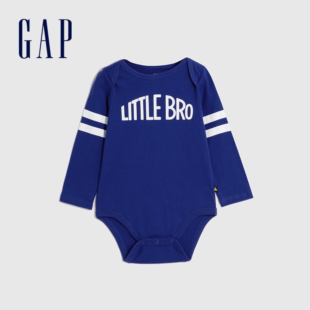 Gap 嬰兒裝 純棉印花長袖包屁衣-藍色(787696)