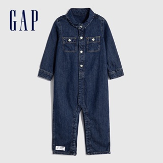 Gap 嬰兒裝 純棉翻領牛仔長袖包屁衣/連身衣-深藍色(792311)