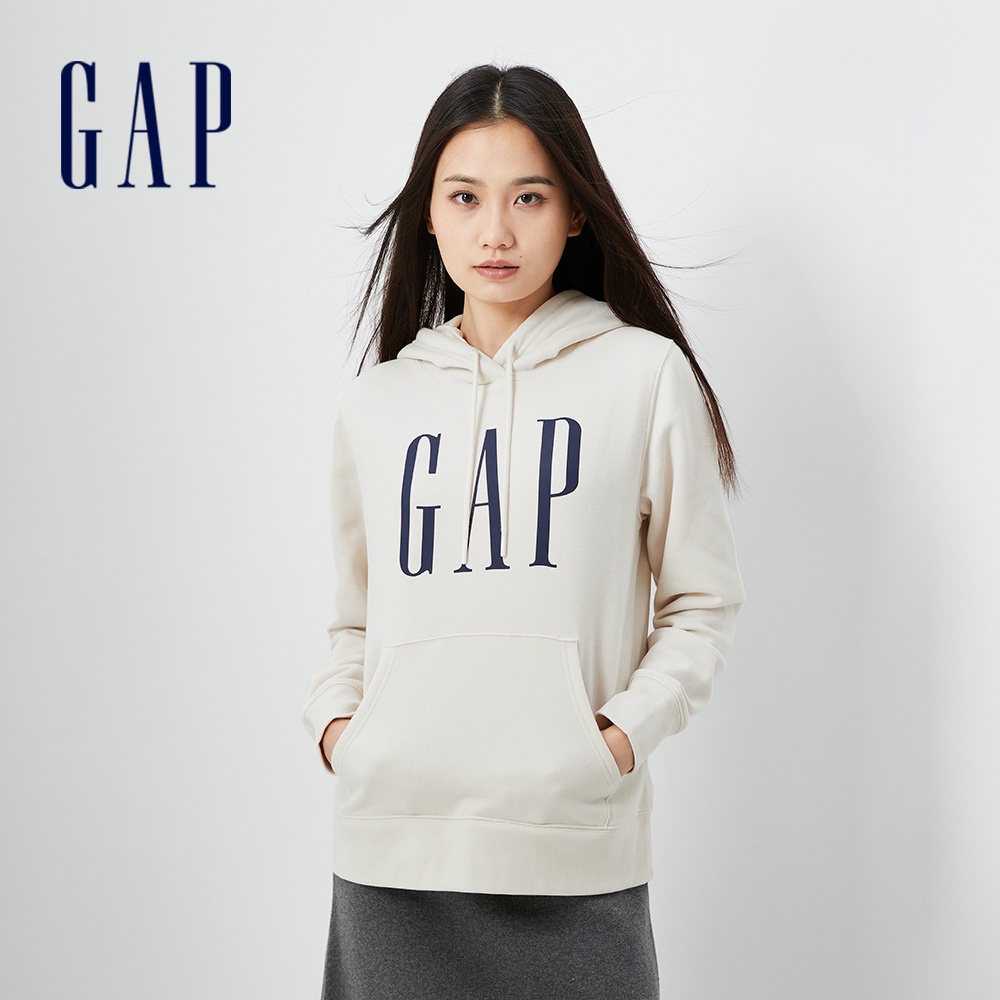 Gap 女裝 Logo帽T 碳素軟磨系列-淺米色(809238)