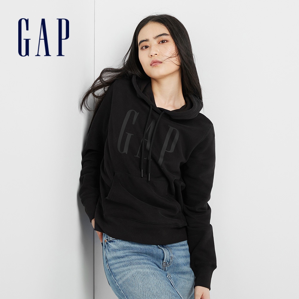 Gap 女裝 Logo帽T 碳素軟磨系列-黑色(809238)