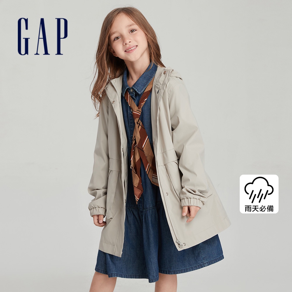 Gap 女童裝 Logo防雨連帽外套-石灰色(810366)