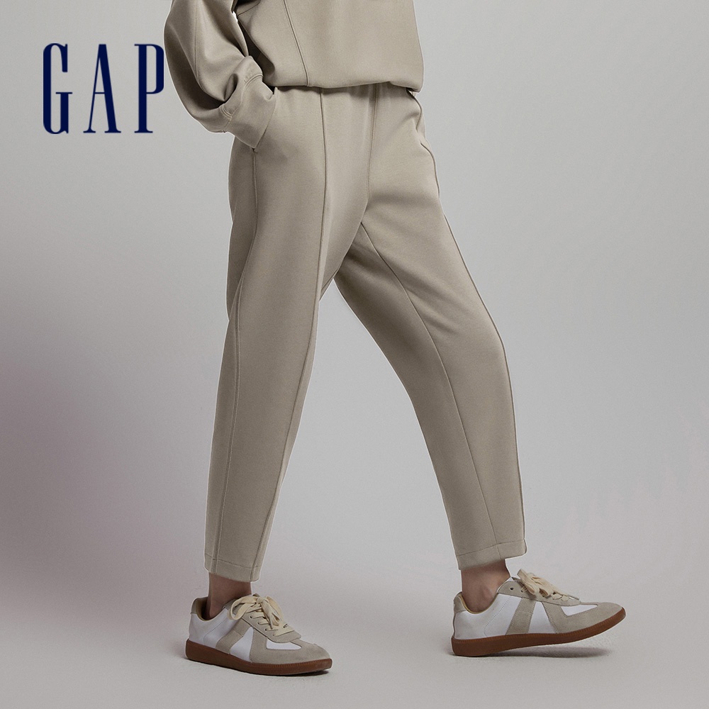 Gap 女裝 Logo高腰鬆緊棉褲 空氣三明治系列-淺棕灰(811199)