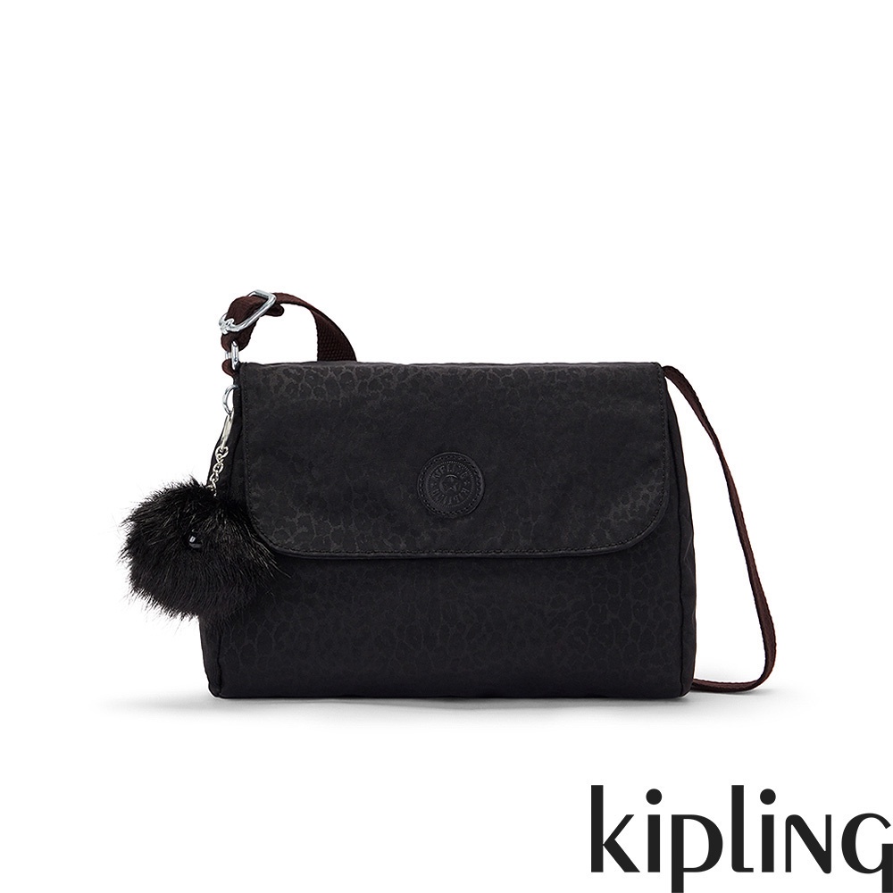 Kipling 低調有型黑豹紋翻蓋側背包-MELILLO