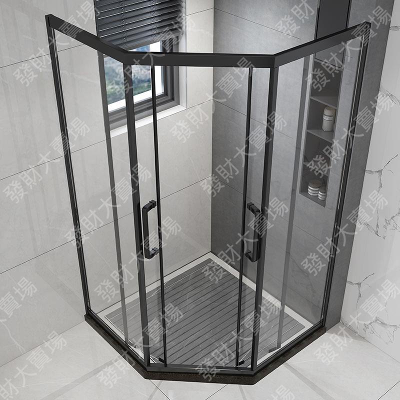 現貨/免運/黑色不銹鋼鉆石型淋浴房移門衛生間干濕分離洗澡房浴室玻璃推拉門