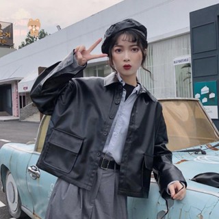 ★免運★復古機車皮衣外套開衫短夾克女 短版上衣 夾克女 皮衣 皮質外套 短版皮衣 短版夾克 夾克外套 長袖外套