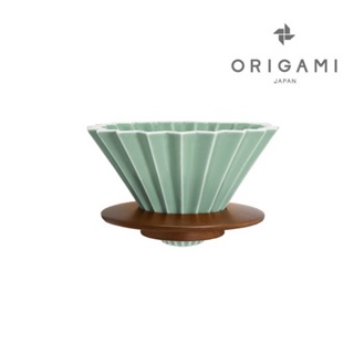 【日本Origami】摺紙濾杯 霧綠色 M號<含木座> 送蛋糕濾紙或極萃錐形濾紙 日本美濃燒 世界手沖冠軍指定 正貨