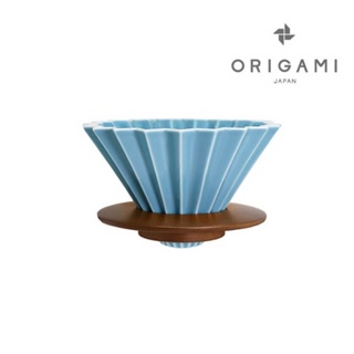 【日本Origami】摺紙濾杯 霧藍色 M號<含木座> 送蛋糕濾紙或極萃錐形濾紙 日本美濃燒 世界手沖冠軍指定 正貨