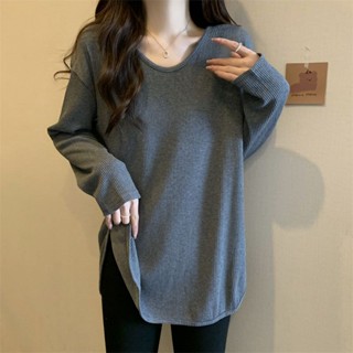 【Sweet Oversize】中長款T恤女春秋冬季2025新款寬鬆顯瘦大碼內搭長袖打底衫上衣女