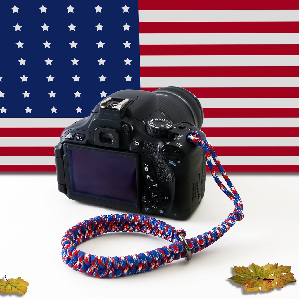 手工編織相機手腕帶繩美國獨立日隊長紅藍白傘繩手作單反相機腕繩