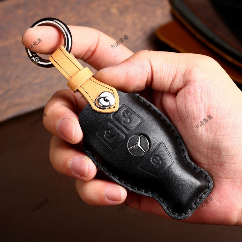現貨 鑰匙套 適用於 老賓士 女款 benz汽車鑰匙保護套 純手工製作 真皮鑰匙套