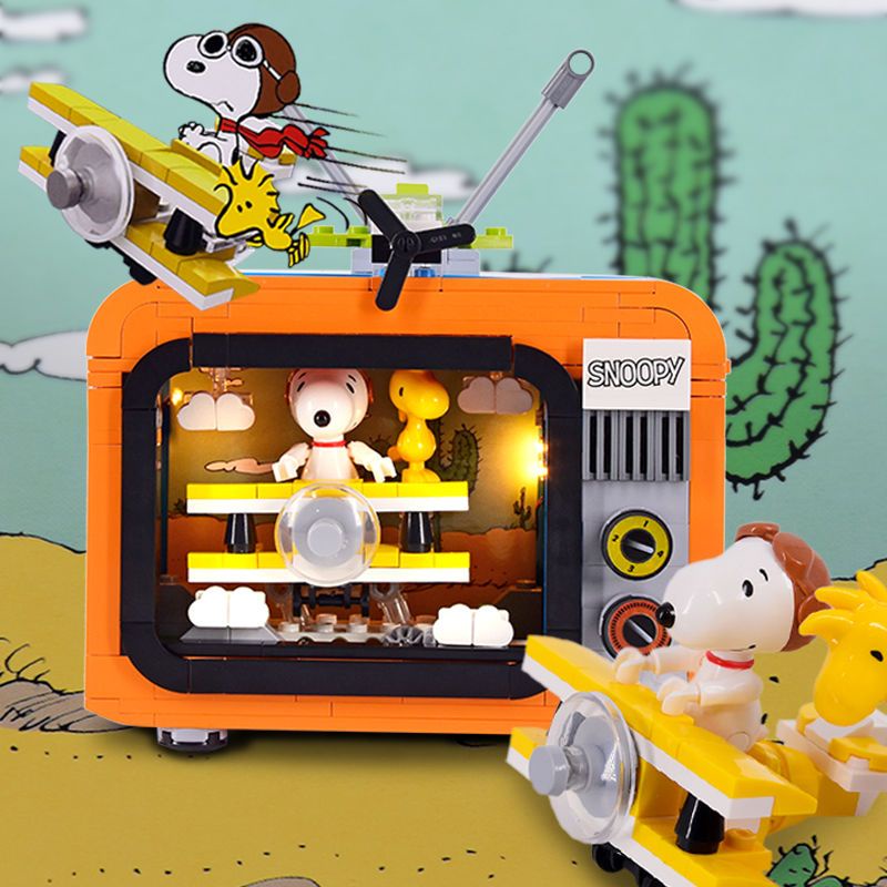 古代 三國 積木 兼容樂高史努比潮玩復古探險主題電視機顆粒拼裝積木兒童玩具擺件