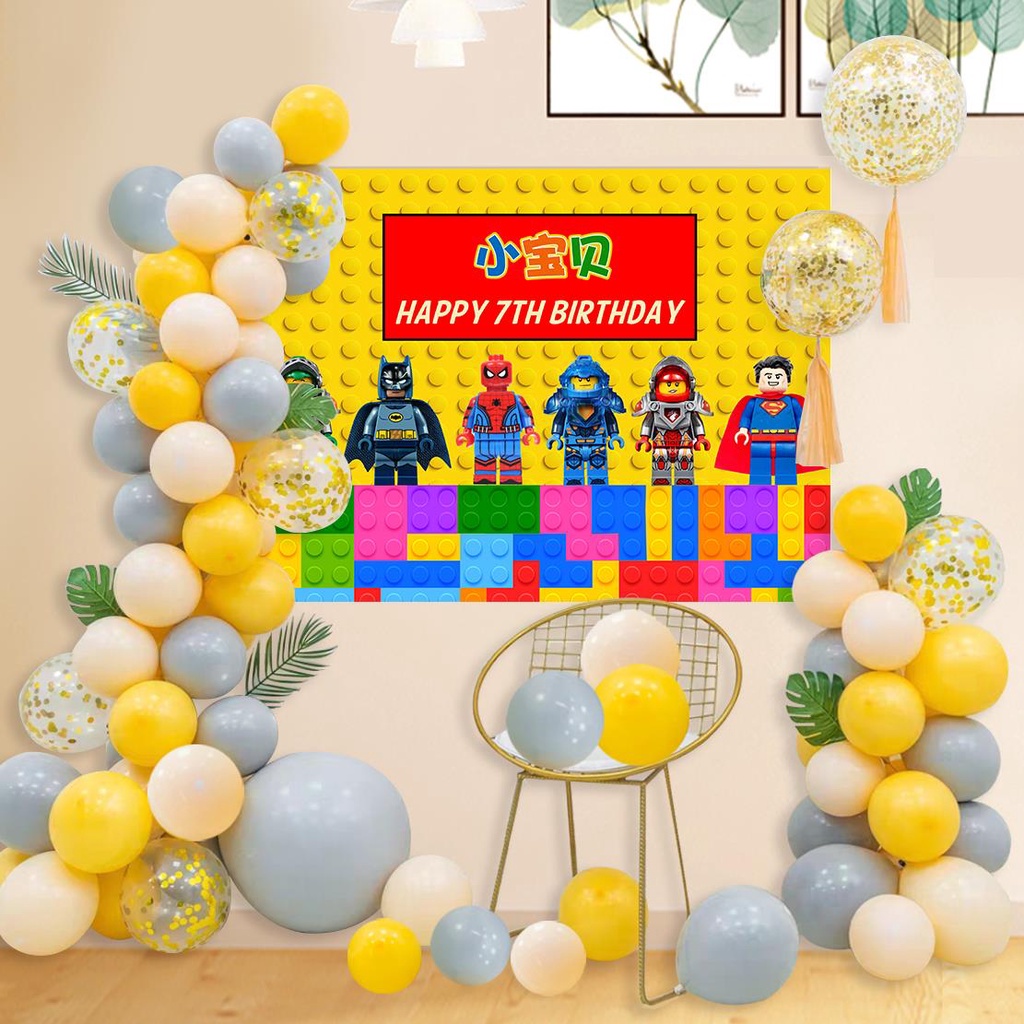 樂高忍者復仇者聯盟poli機器人男孩生日海報布置周歲宴背景墻定制