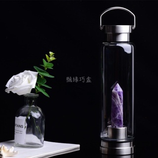 新品⭐天然水晶六稜單尖柱能量石水瓶玻璃運動水杯水壺款新品812
