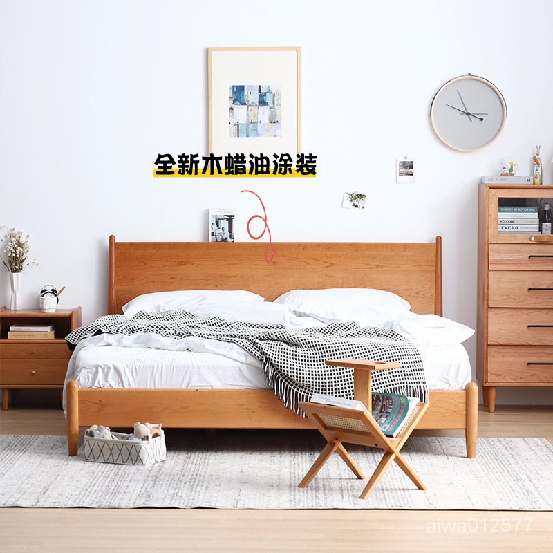 限時免運 悅見櫻桃木白橡木床北歐日式實木傢具1.5主臥現代簡約1.8米 高架床 上下床 雙人床架 雙層床 雙人床 鐵架床