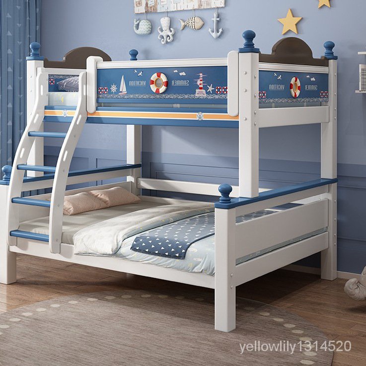 上下舖床架 高架床 上下舖 雙人床架 雙層床 雙人床 子母床 上下床 實木床上下床藍色雙層子母床高低床男女孩臥室床小戶型