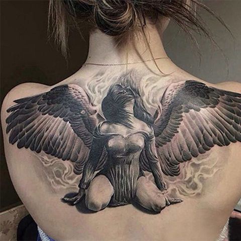 🍒紋身貼翅膀大后背男女天使惡魔之翼防水持久羽毛仿真刺青黑白滿背