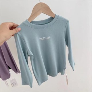 ✨HELLOBABY童裝店✨ 百搭衣服 兒童德絨圓領長袖字母印花打底衫男女童上衣春秋款柔軟舒適百搭 女童上衣 兒童衣服