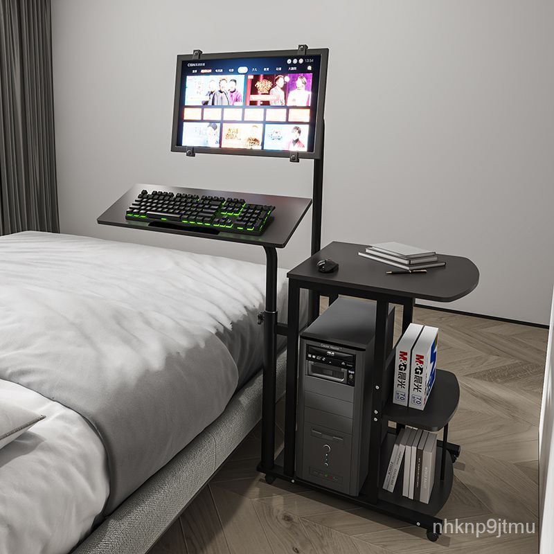 超優惠-可開發票 懸浮電腦桌臺式傢用床邊桌直播桌子移動電腦桌帶輪陞降旋轉電腦桌