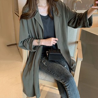 【🍇精選】大碼女裝 風衣外套女 大尺碼女生衣著 長版外套上衣 寬鬆英倫風 大碼中長款複古風衣外套 韓版西裝領 寬鬆外套