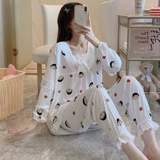 臺現❤️櫻桃小丸子睡衣 睡衣女 居家睡衣女 秋冬睡衣女春秋季長袖寬松可愛夏天家居服兩件套裝網紅爆款小丸子