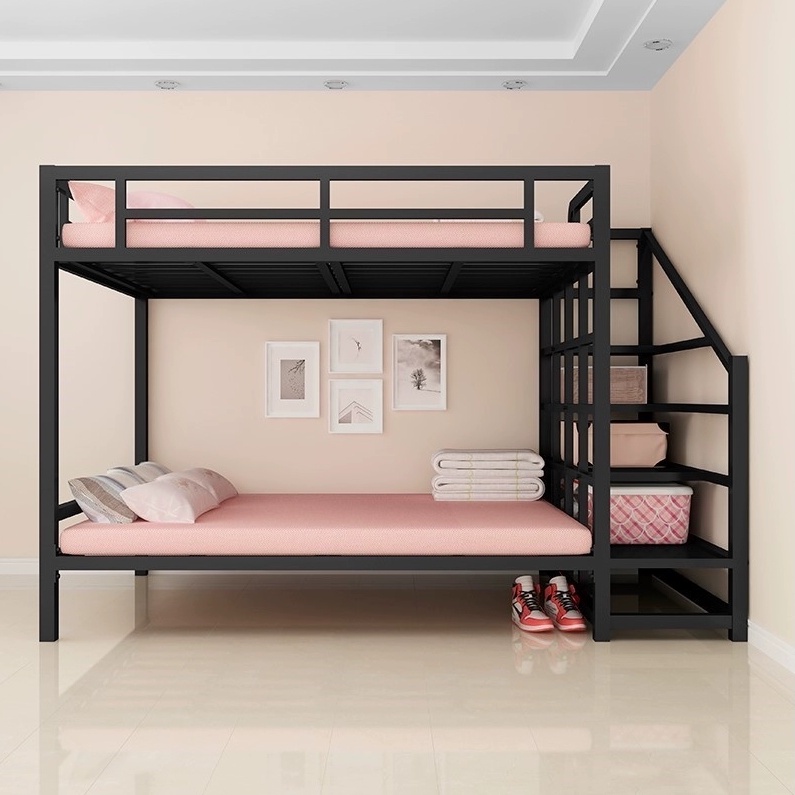 鐵藝床上下鋪高架床小戶型閣樓兒童高低雙層床傢用大人鐵床上下床 POVF