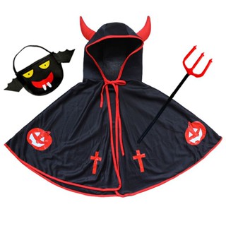 【福園】萬聖節 服飾 兒童萬聖節兒童服裝男女童牛角披風演出服飾噁魔鬥篷親子成人南瓜衣服