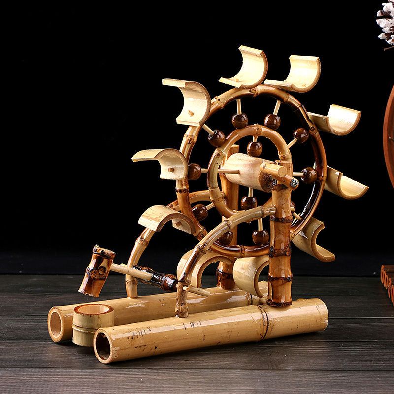 復古擺件 竹制摩天輪竹風車水車模型家居擺設裝飾品道具竹木工藝品擺件禮物