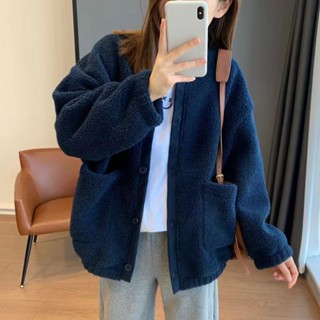 女生外套 夾克外套 大尺碼外套 冬天外套 羊羔毛棒球服外套女秋冬新款加絨加厚韓版大碼寬松羊羔絨外套