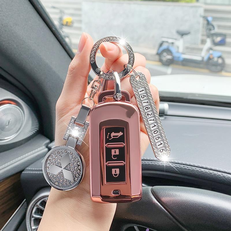 【台灣出貨】☂☑三菱 Mitsubishi 歐藍德鑰匙套女士鑰匙殼2021款汽車用品ASX 奕歌鑰匙扣包 鑰匙圈 皮套