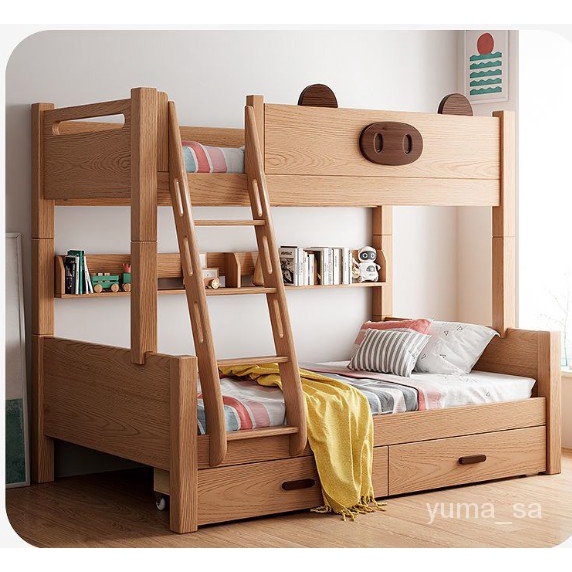 全實木兒童床上下鋪雙層床上下床現代簡約組閤高低床櫸木子母床 上下床 高架床 床架 親子床 上下鋪 床鋪 SSED
