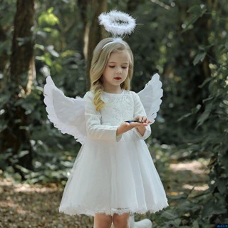 【熱賣免運】聖誕節衣服2023女童超仙翅膀兒童花童白色禮服天使服裝洋氣公主裙 cosplay服裝 萬聖節聖誕節 小蘿莉