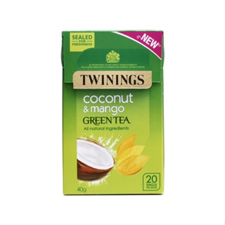 英國Twinings川寧清新天然芒果椰子綠茶袋泡茶含咖啡因20包