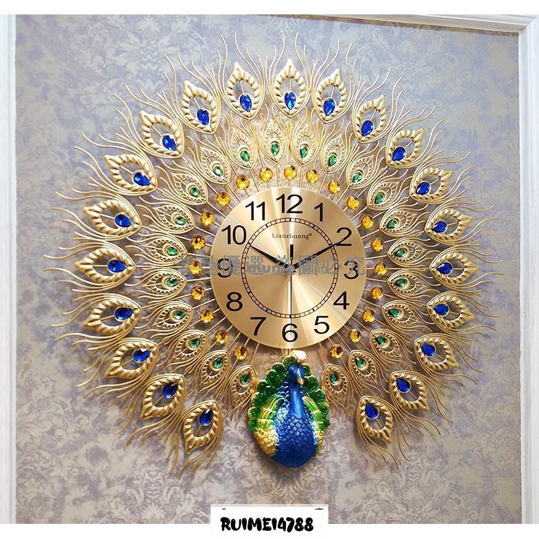 卡曼_孔雀掛鐘客廳歐式鐘錶創意時鐘家用裝飾掛表壁鐘靜音電子鐘石英鐘