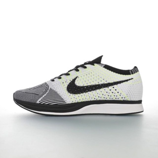 NIKE FLYKNIT RACER2.0 超輕量飛線透氣休閒運動慢跑鞋 陰陽「白黑熒光綠」526628-011