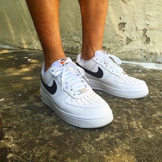 Nike Air Force 1 Low 全白 空軍 AF1 荔枝皮 皮革 白底 黑勾 488298-158 男鞋