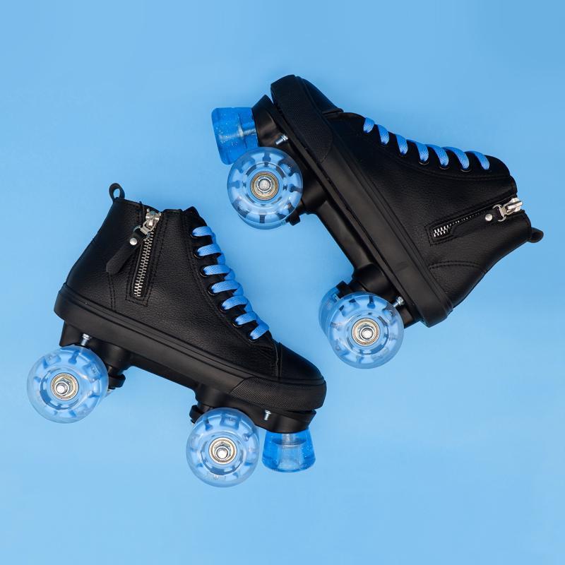 溜冰鞋 四輪溜冰鞋 新款拉鏈雙排溜冰鞋旱冰鞋男女花式旱冰場四輪男女花樣閃光輪