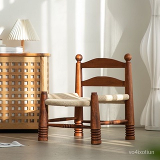 可開發票 廠傢直銷 法式中古編織實木矮凳Vintage複古傢具北歐設計師創意個性椅凳子 VDZ7