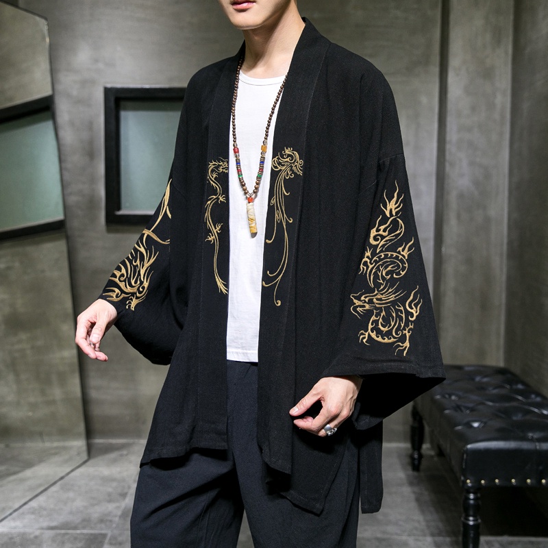 龍 刺繡 和風 和服 漢服 短款 開衫 風衣 羽織 男中式 唐裝 民族 復古風