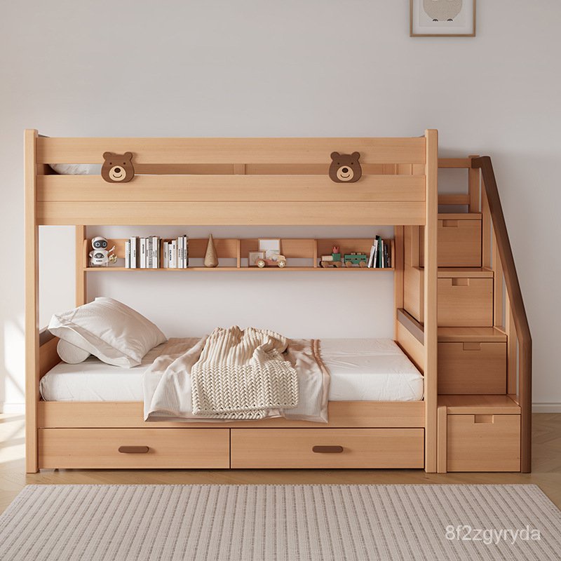 現代簡約兒童實木雙層床上下床小熊款上下鋪小戶型高低床子母床 上下床 上下鋪 床架 床 字母床 雙層床 兩層床 7L6I
