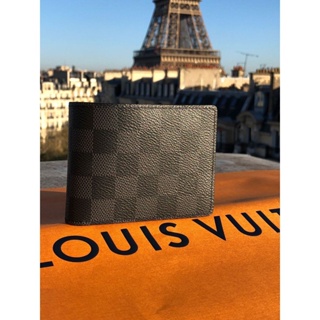 二手 LV Louis Vuitton LV N63261 黑棋盤格紋多卡雙折短夾