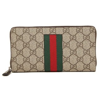 二手 GUCCI GG Supreme 綠紅綠 ㄇ字 12卡 拉鍊 長夾 408831