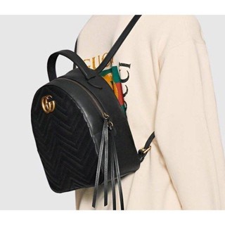 二手 GUCCI GG Marmont ?476671 黑色 牛皮 復古金 logo 後揹包