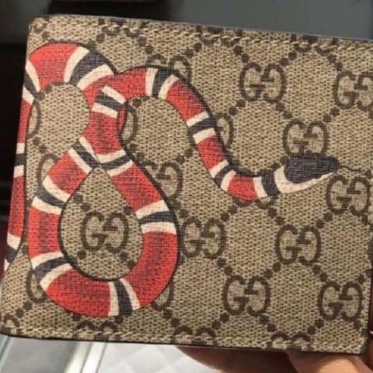 二手 Gucci 451268 GG Supreme wallet 蛇形印花 烏木色 女生錢包 短夾