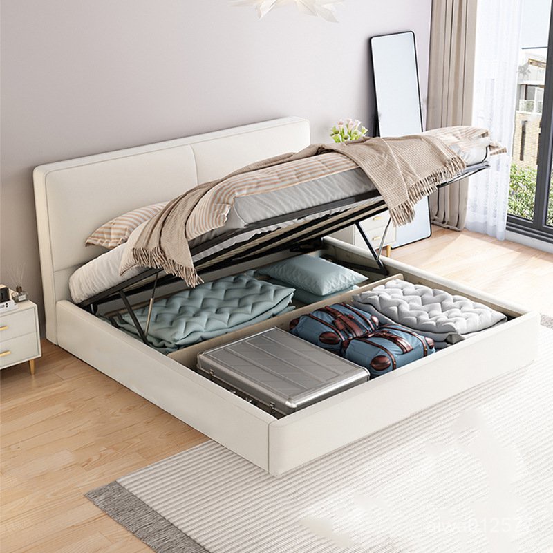 意式豆腐塊床現代簡約雙人床齊邊主臥室1.8米軟包實木真皮儲物床 床架 床組 榻榻米床架 雙人床 大床 掀床 0LAI