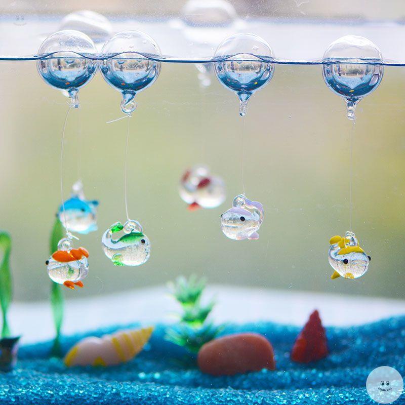 台灣爆款🎉懸浮球魚缸漂浮造景卡通玻璃夜光鯨魚螃蟹海馬創意飾品無毒無害