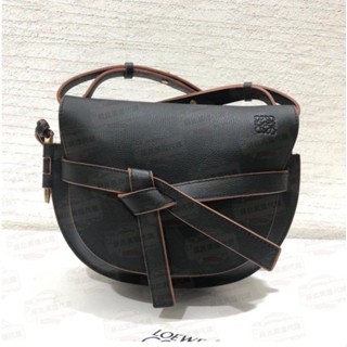 二手LOEWE mini Gate 羅威 黑色 迷你石紋小牛皮 雙層包 馬鞍包 斜揹包 斜挎包