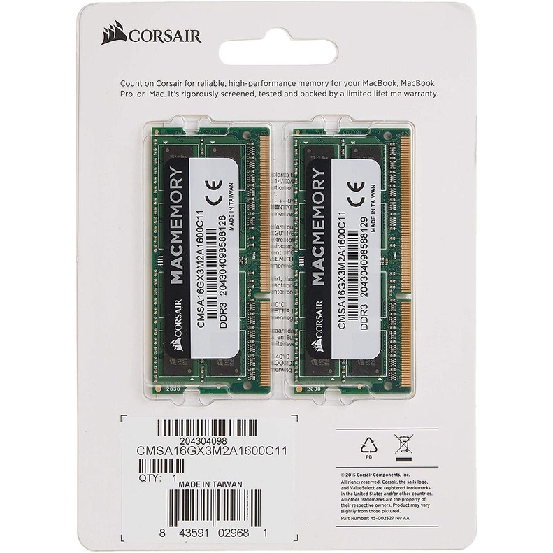 Corsair Mac Memory 16GB(2x8) DDR3-1600 SODIMM 筆記型記憶體(平行進口)