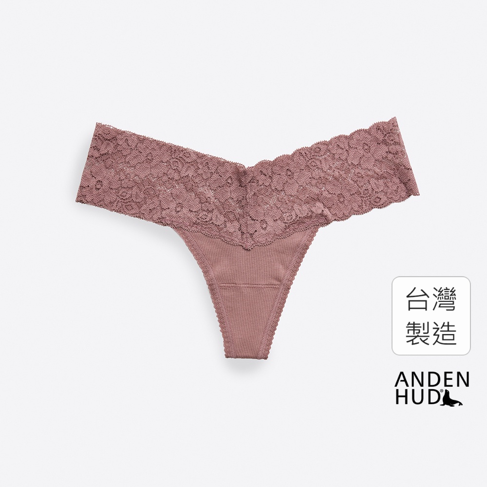 【Anden Hud】Warm me up．V蕾絲丁字褲(陶土粉) 純棉台灣製
