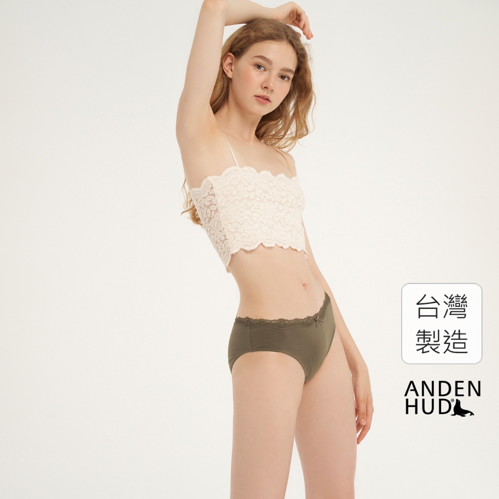 【Anden Hud】By your side．波浪蕾絲2/3包臀中腰三角內褲(枯木棕) 純棉台灣製