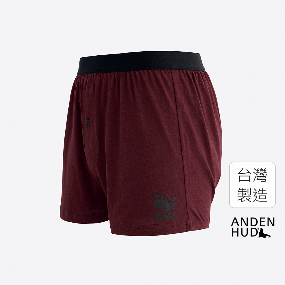 【Anden Hud】男款_Go Bowling!．純棉寬鬆四角內褲(朗姆紅-火雞獵人) 純棉台灣製